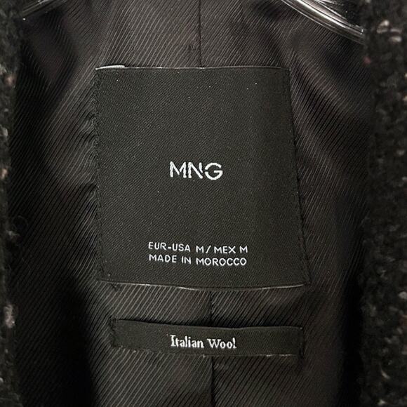 MNG Mango Italian Wool Blend Double-Breasted Coat Women's M Black Speckled Long - Picture 3 of 10